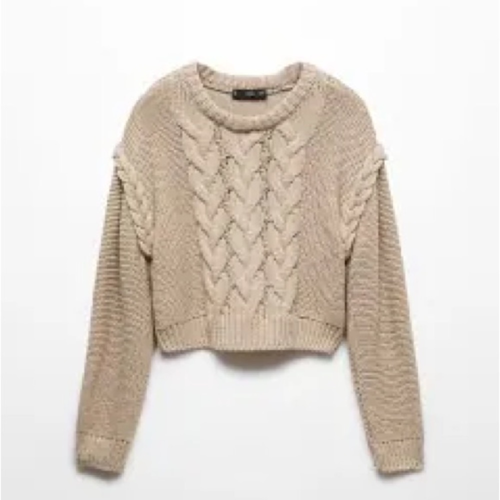 MANGO Knitted Braided Sweater - Beige- Small
